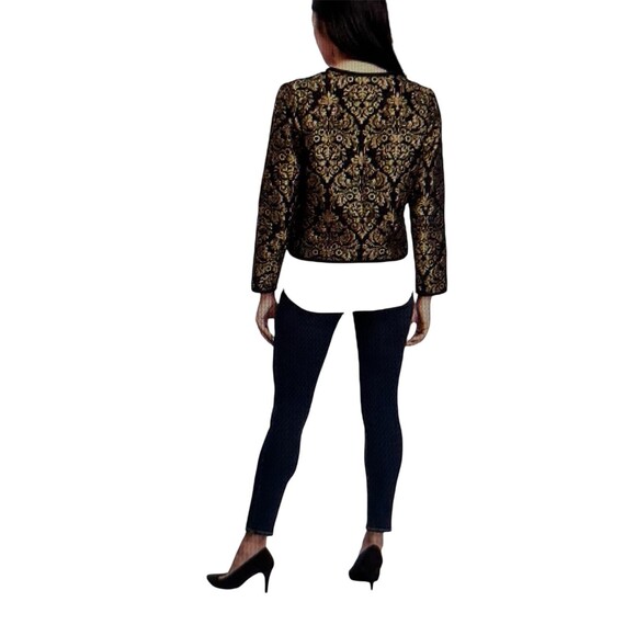 Old Navy Jacket Women Medium Jacquard Open Front Blazer Black Gold Office, party - Picture 4 of 15